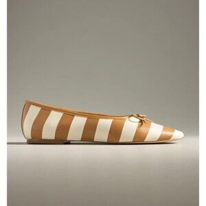 Anthropologie Maeve White Beige Stripe Classic Ballet Flats 38/7